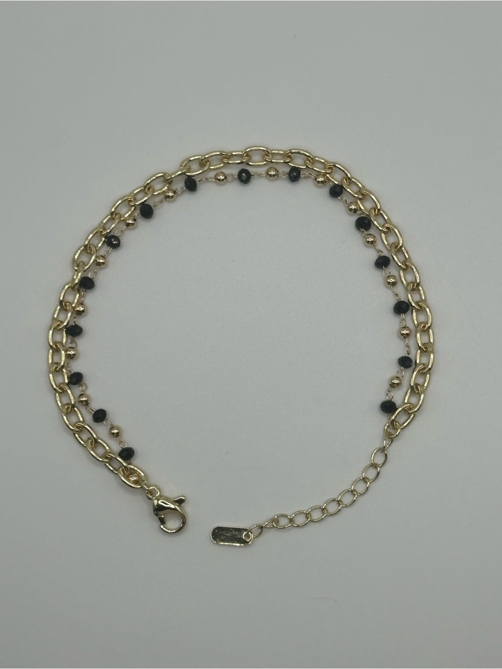 Gold Filled Double-Chain Bracelet with Black Bead Accents